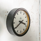 1930s Small Station Clock by Siemens, Ø30 CM, Satin Black Industrial Factory Clock, Converted to Quartz mechanism