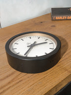 1930s Small Station Clock by Siemens, Ø30 CM, Satin Black Industrial Factory Clock, Converted to Quartz mechanism