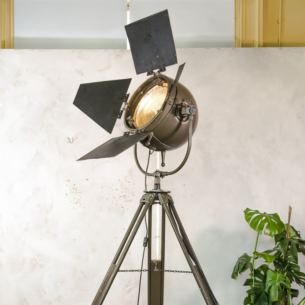 Mole Richardson 612 "Sputnik" Hollywood Film Spotlight | 1950s Bayerischer Rundfunk Studio Light on Bundeswehr Tripod