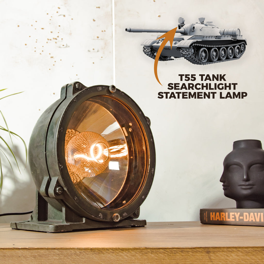 Cold War Tank Searchlight Lamp, T55 Military Light – Industrial Statement Lighting – Vintage Army Spotlight – Upcycled Military Decor