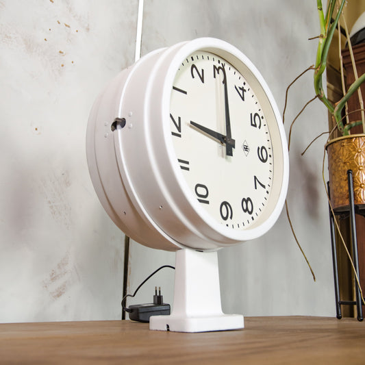 Double sided Station Clock by TN, White Wall or Ceiling Clock, 1970s TeleNorma Timepiece, Retro Double Faced