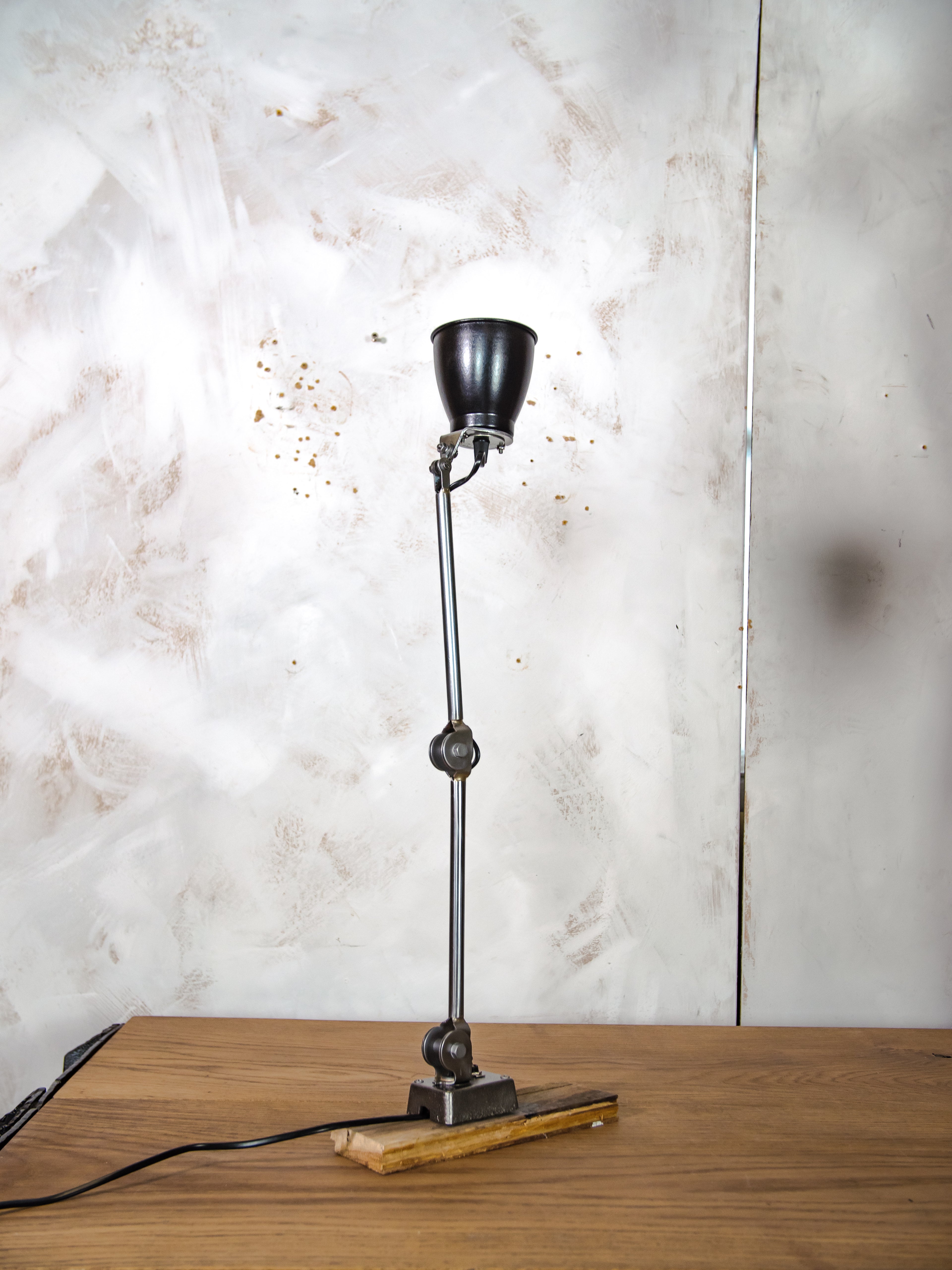 Vintage 1950s EDL England Industrial Machine Lamp, Polished 2 arm Workshop Desk lamp, Restored and renovated Task Lamp, Articulated Lighting