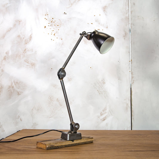 Vintage 1950s EDL England Industrial Machine Lamp, Polished 2 arm Workshop Desk lamp, Restored and renovated Task Lamp, Articulated Lighting