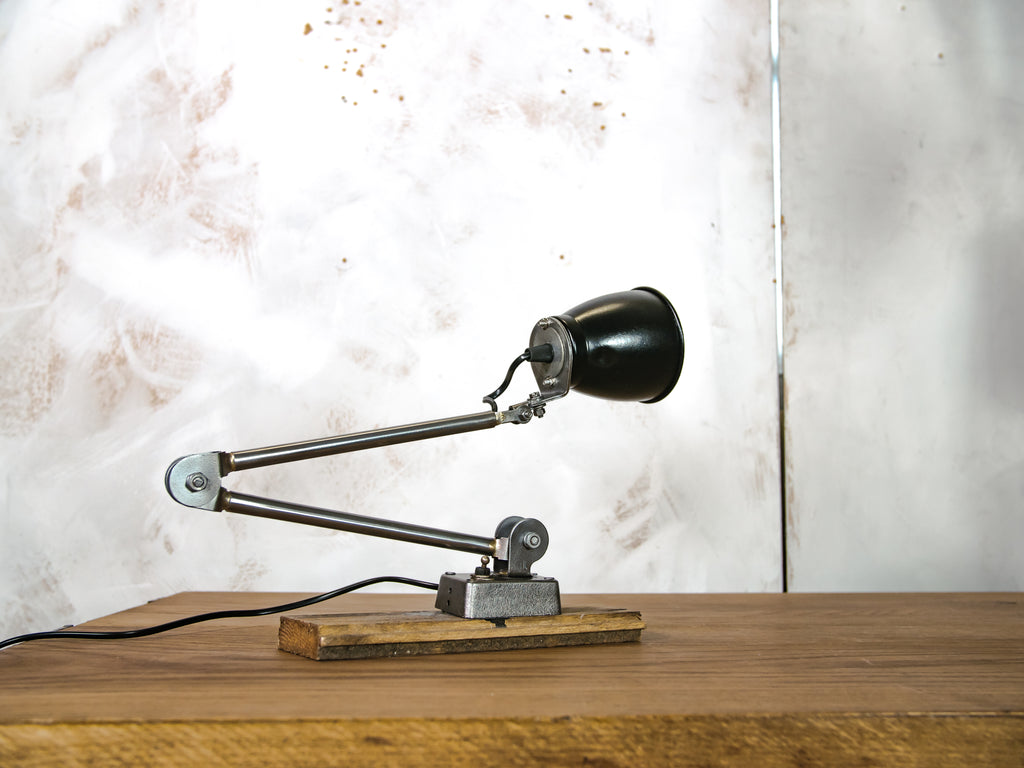 EDL two-arm machinist lamp, polished, 1950s, detail view 2