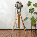 Vintage 1960s Industrial Floor lamp, ADB Belgium Theater Spotlight, Retro Stage Light on Adjustable Surveying Tripod