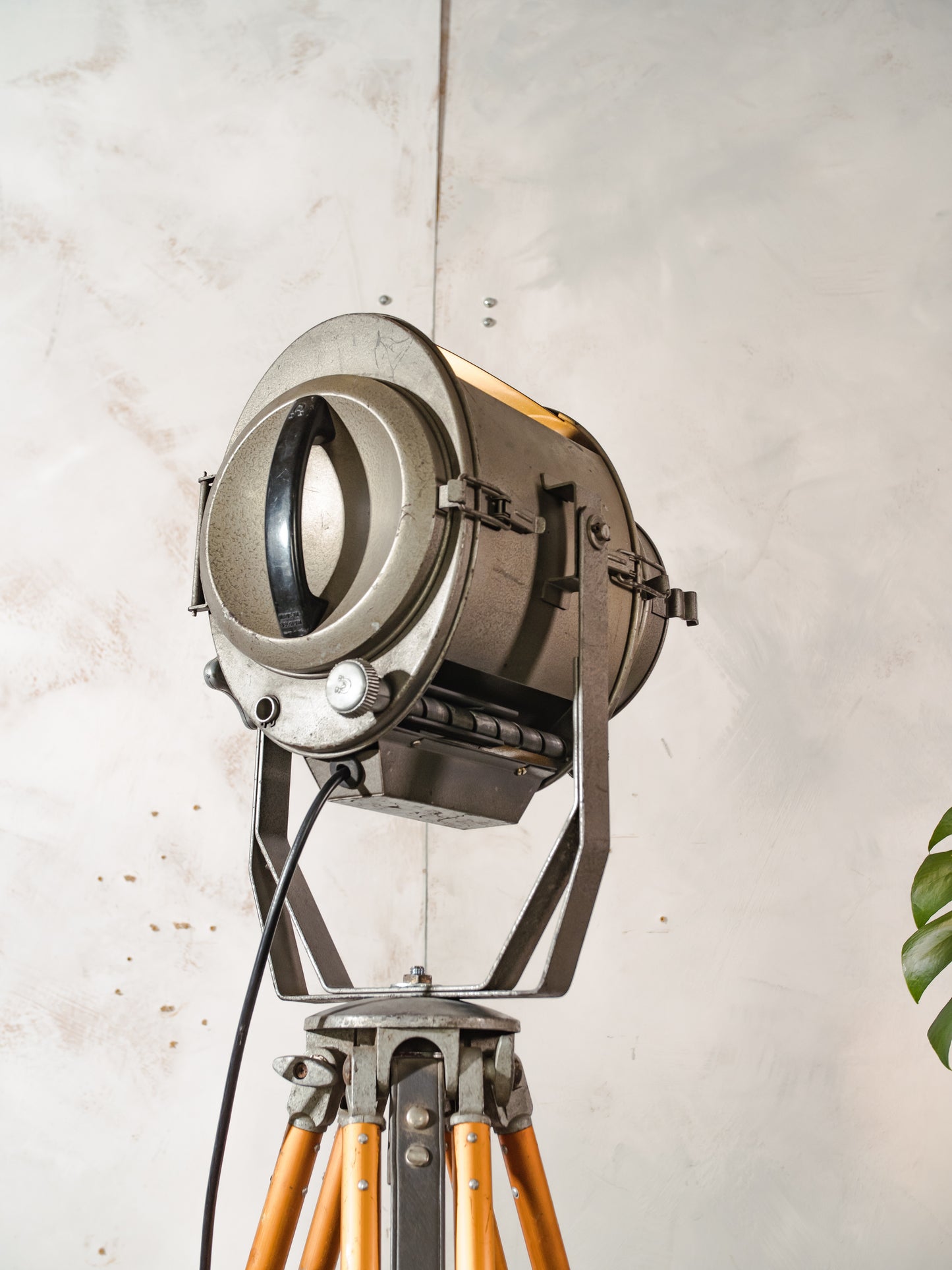 Vintage 1960s Industrial Floor lamp, ADB Belgium Theater Spotlight, Retro Stage Light on Adjustable Surveying Tripod