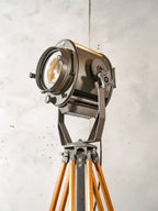 Vintage 1960s Industrial Floor lamp, ADB Belgium Theater Spotlight, Retro Stage Light on Adjustable Surveying Tripod