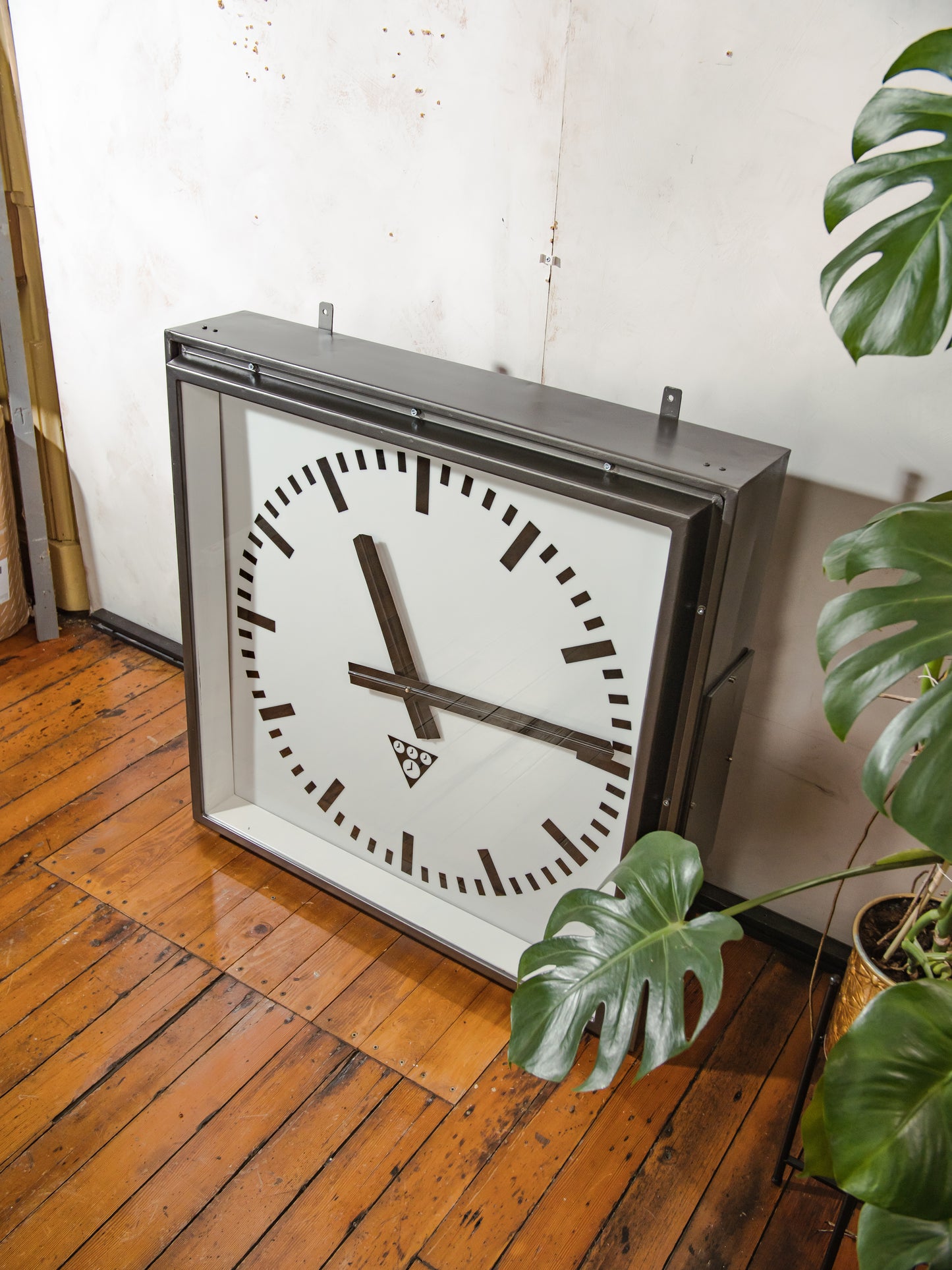 Massive Light-up Station Clock by Pragotron, Vintage 1960s Square industrial Timepiece, Restored 95 CM Railway Timekeeper with LED