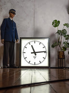 Massive Light-up Station Clock by Pragotron, Vintage 1960s Square industrial Timepiece, Restored 95 CM Railway Timekeeper with LED