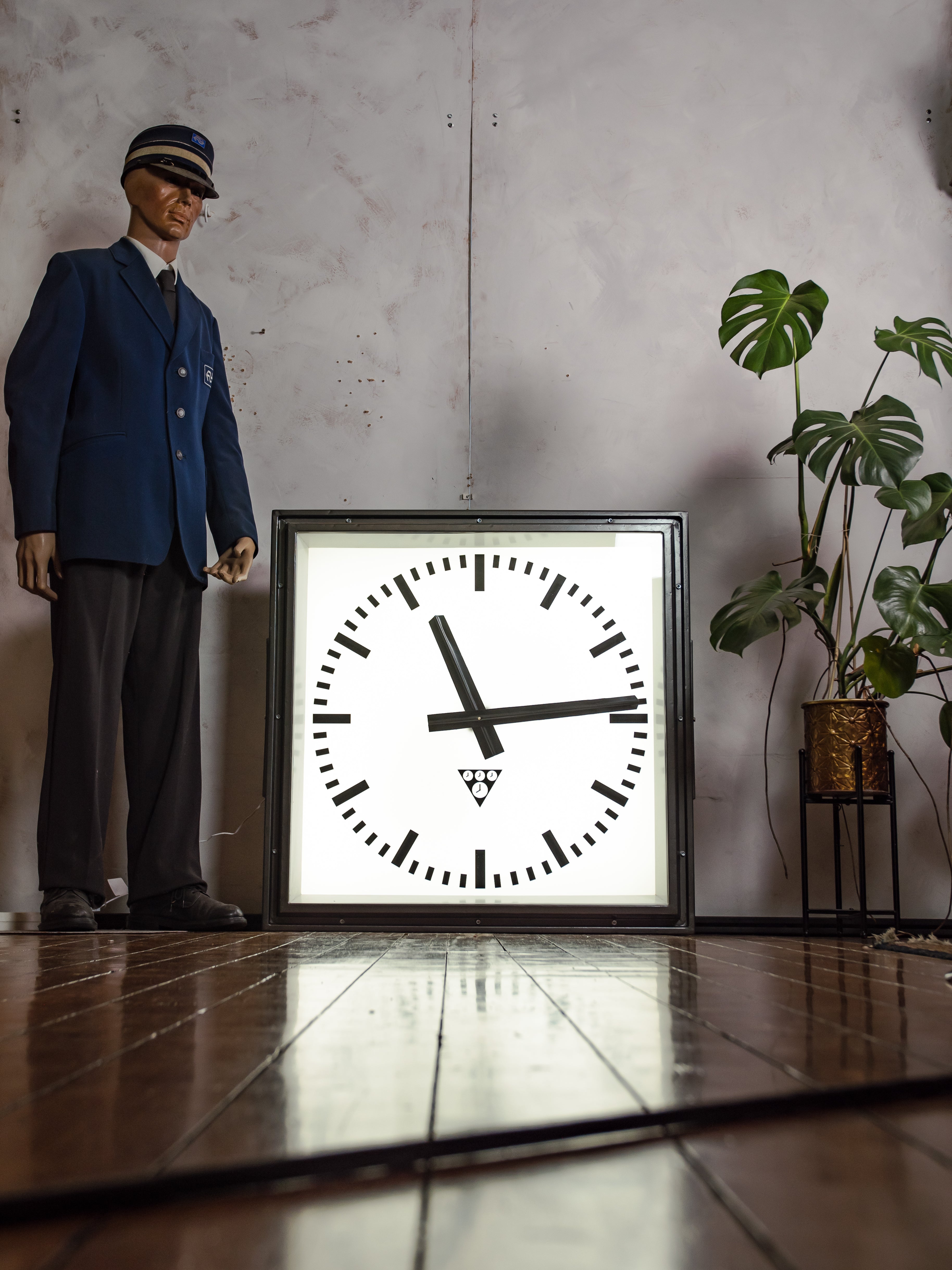 Massive Light-up Station Clock by Pragotron, Vintage 1960s Square industrial Timepiece, Restored 95 CM Railway Timekeeper with LED