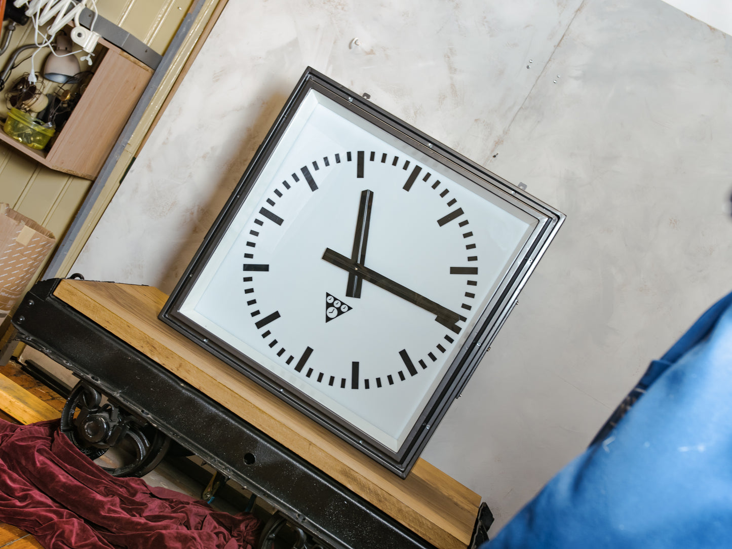 Massive Light-up Station Clock by Pragotron, Vintage 1960s Square industrial Timepiece, Restored 95 CM Railway Timekeeper with LED