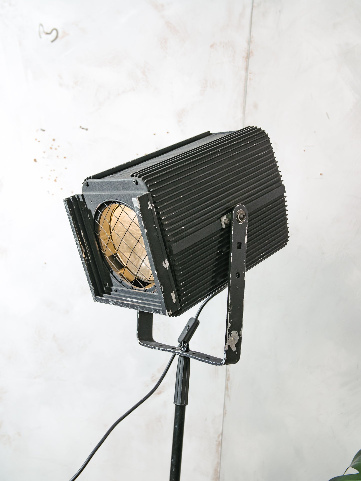 Vintage CCT Theatre Light on Adjustable Tripod, Black Upcycled Industrial Floor lamp 1980s