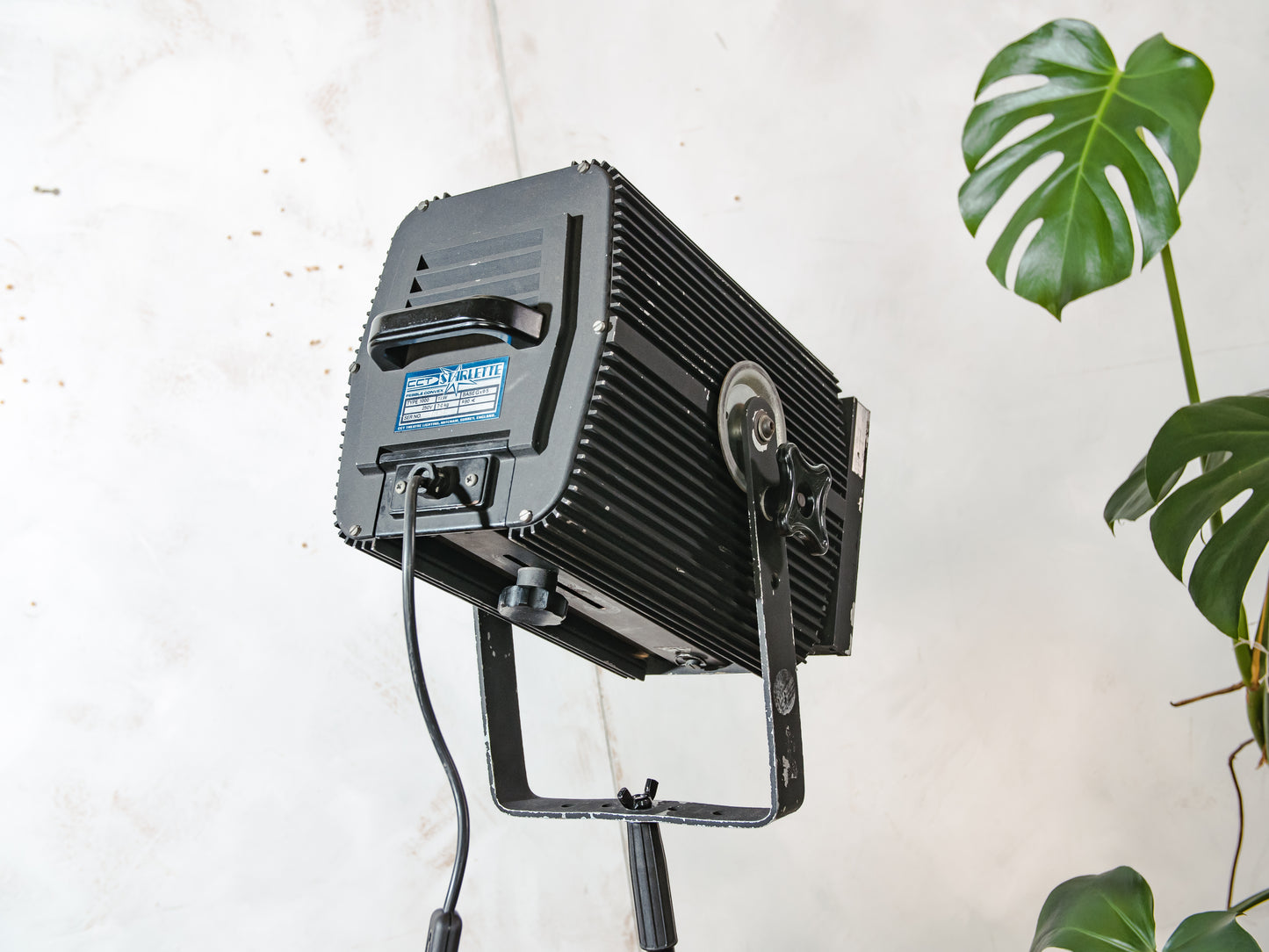 Vintage CCT Theatre Light on Adjustable Tripod, Black Upcycled Industrial Floor lamp 1980s