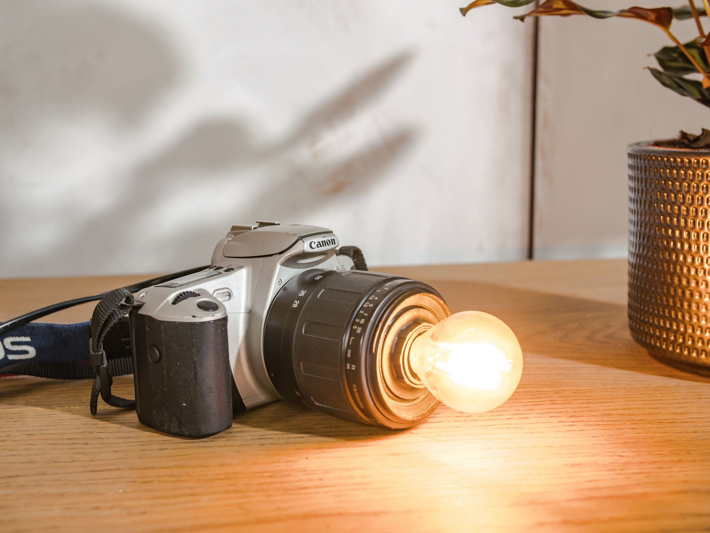 Retro DSLR Camera Lamp, Upcycled Canon EOS 300 Table, Desk & Wall Mount Design, Photographers gift, LED-compatible