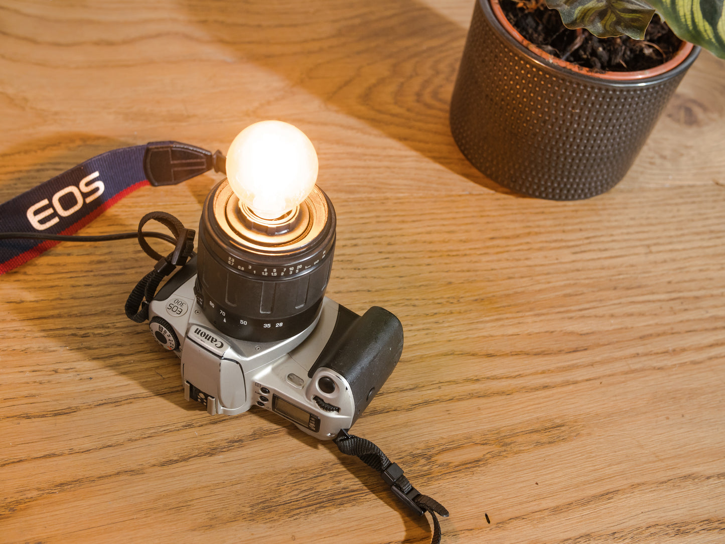 Retro DSLR Camera Lamp, Upcycled Canon EOS 300 Table, Desk & Wall Mount Design, Photographers gift, LED-compatible