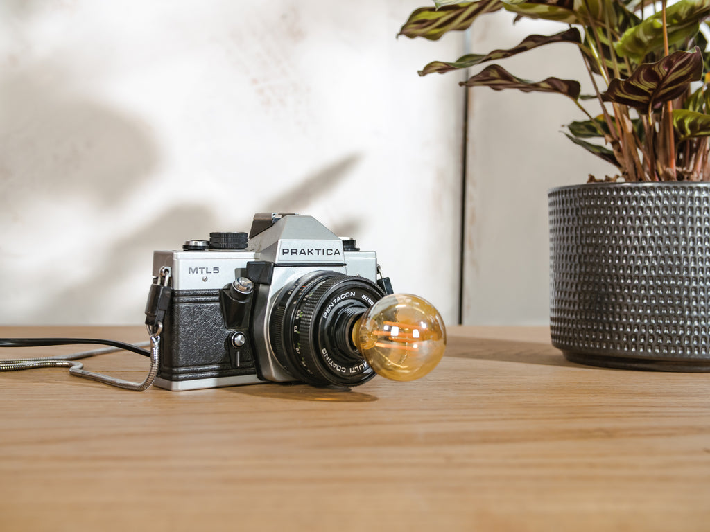 Vintage Praktica MTL5 Camera Lamp with Pentacon 50mm Lens | Upcycled Desk or Wall Light | Industrial LED Lighting with Vintage Charm