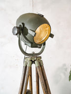 1960s Rank Strand Patt 123 Theatre Spotlight Lamp on Wooden Tripod, Vintage industrial designer Floor lamp