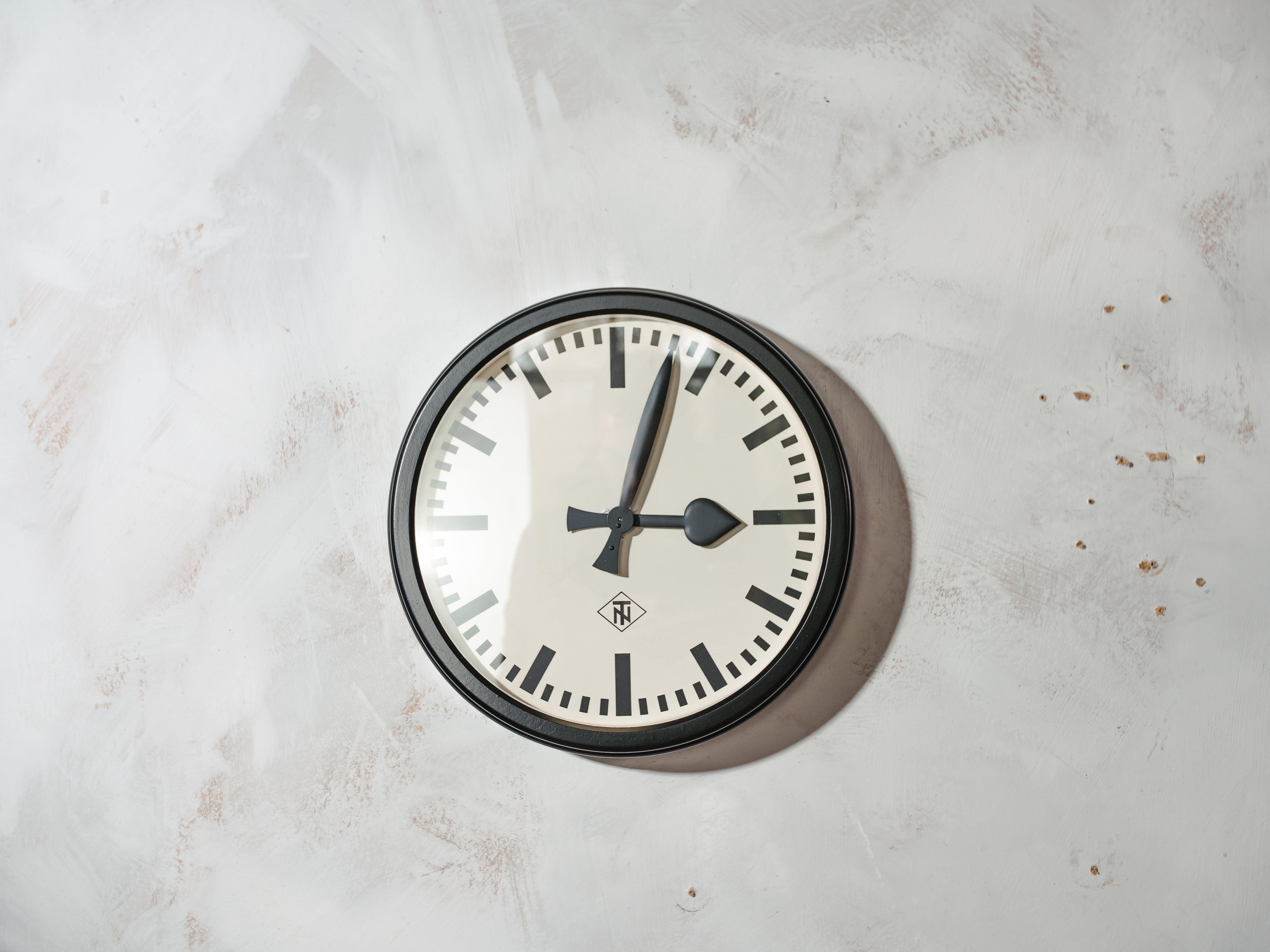 1950s Vintage German Factory Wall Clock by TN, Satin Black Industrial Bakelite Clock, Mid-century Design, Unique Wall Decor