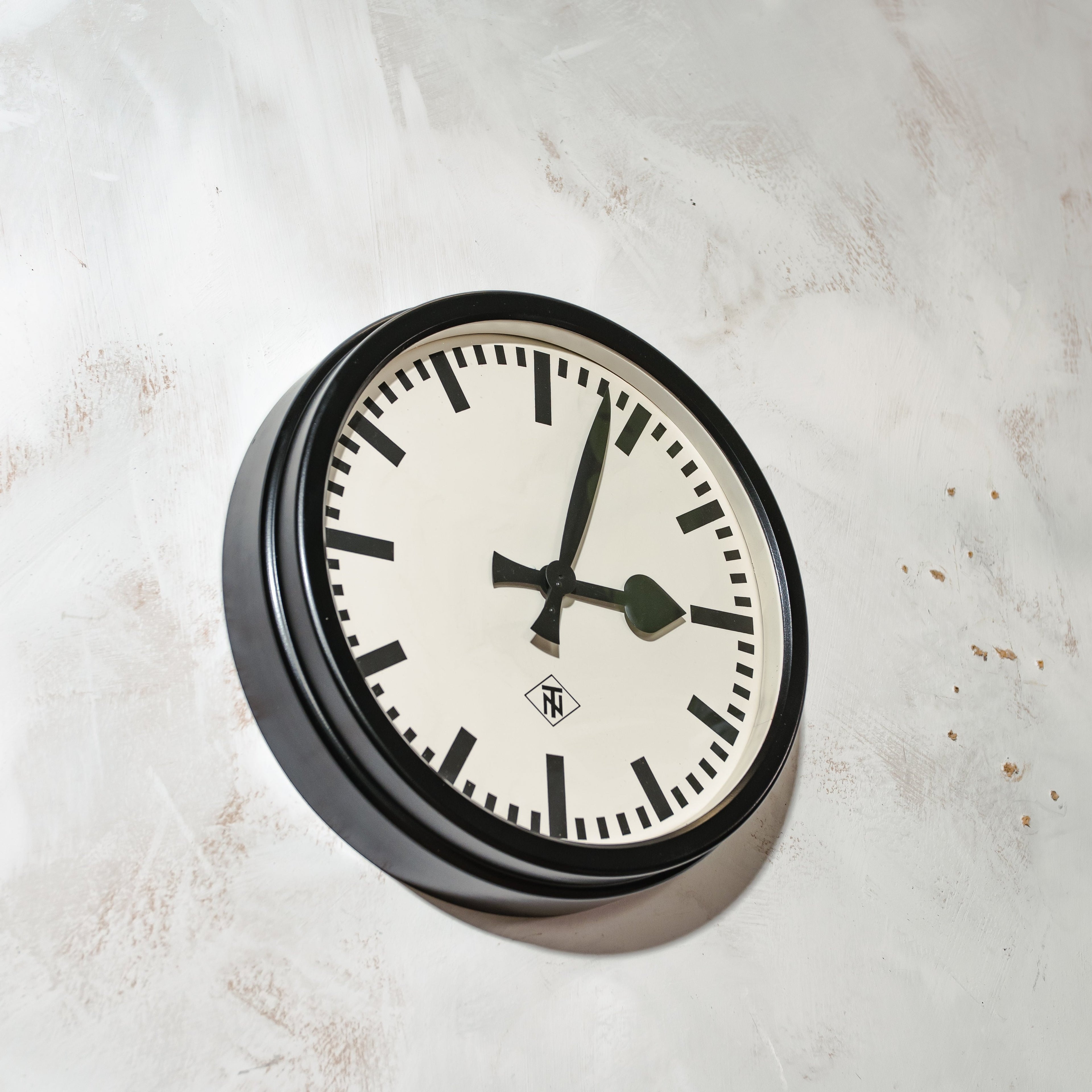 1950s Vintage German Factory Wall Clock by TN, Satin Black Industrial Bakelite Clock, Mid-century Design, Unique Wall Decor