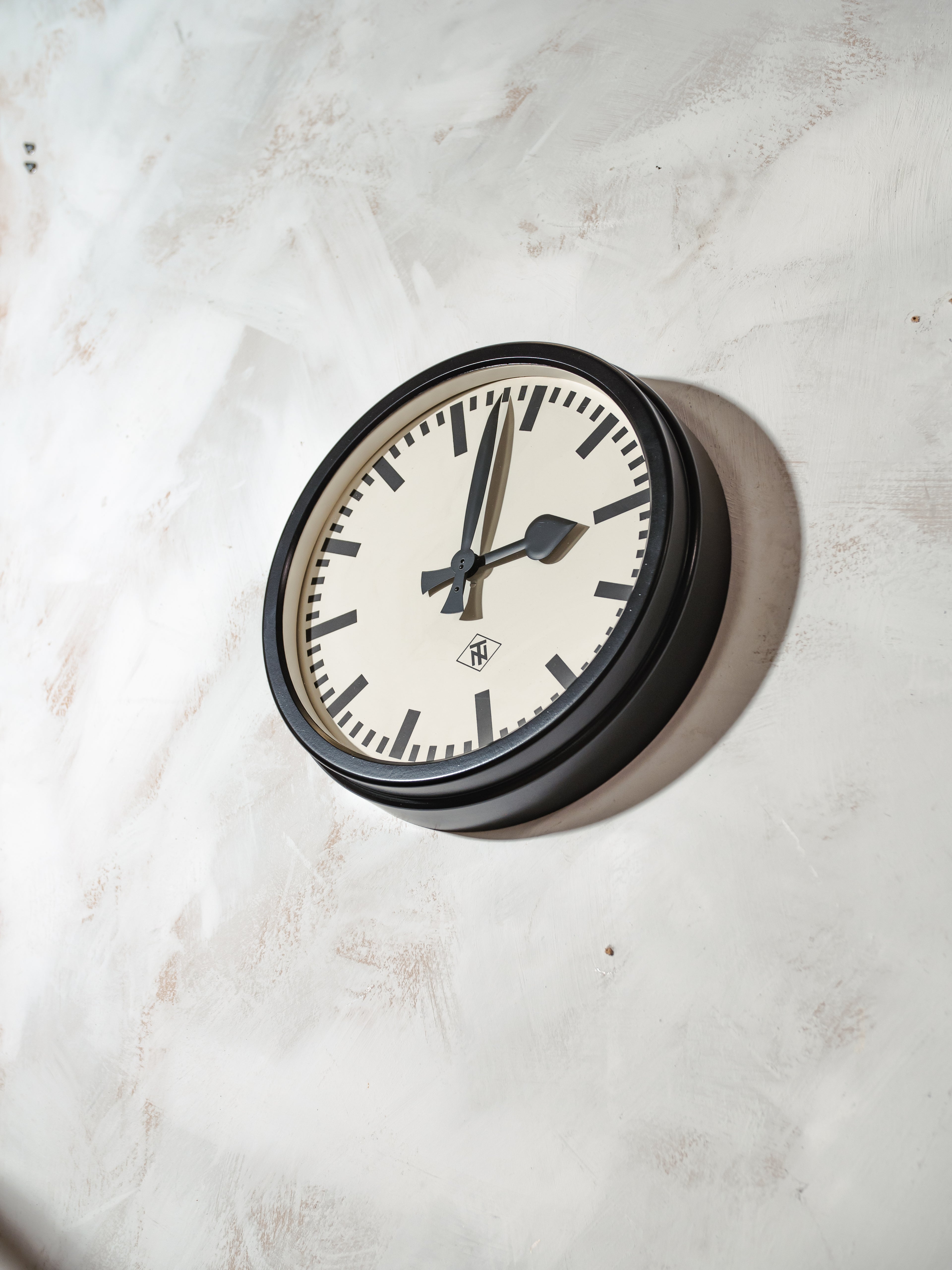 1950s Vintage German Factory Wall Clock by TN, Satin Black Industrial Bakelite Clock, Mid-century Design, Unique Wall Decor