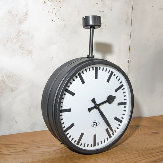 Vintage 1950s Telenorma Double Faced Railway Clock, German Industrial Decor, Completely restored with Modern Quartz