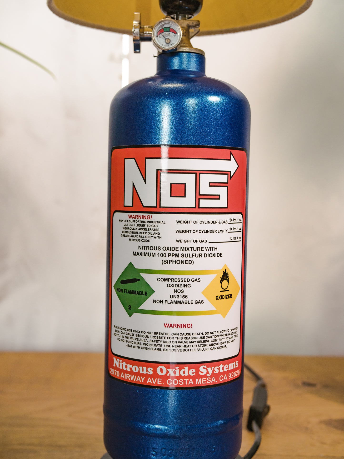 NOS Nitrous Oxide Bottle Metal Desk Lamp, Street Racing inspired Upcycled Car Tuning Light, Automotive Enthusiast Gift, Mancave decor