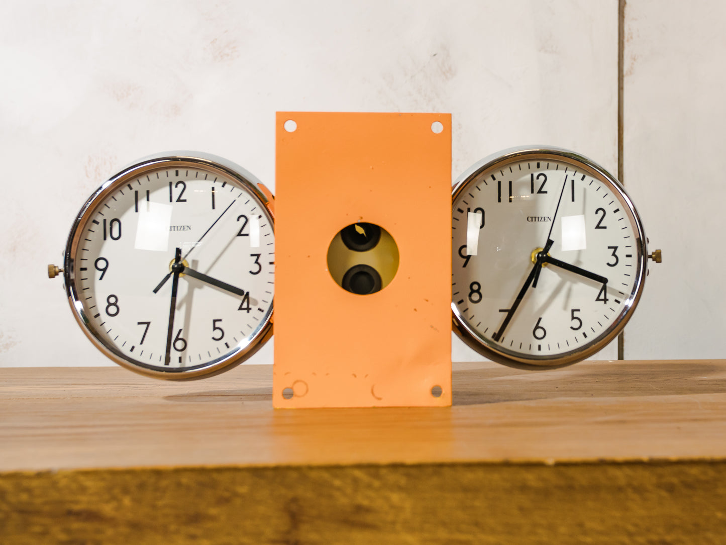 Orange Double sided Slave clock by Citizen, Maritime Wall mounted Timekeeper, 1980s Vintage Submarine Ship wall clock, Quartz Mechanism