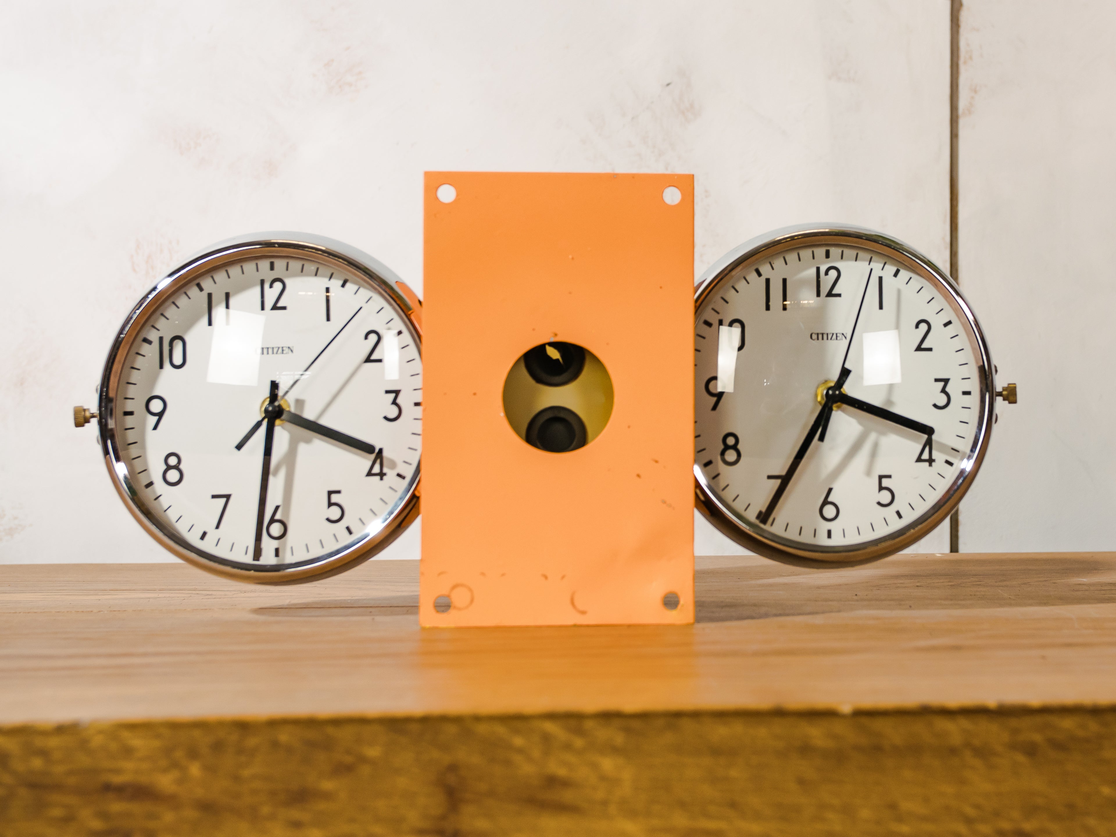 Orange Double sided Slave clock by Citizen, Maritime Wall mounted Timekeeper, 1980s Vintage Submarine Ship wall clock, Quartz Mechanism