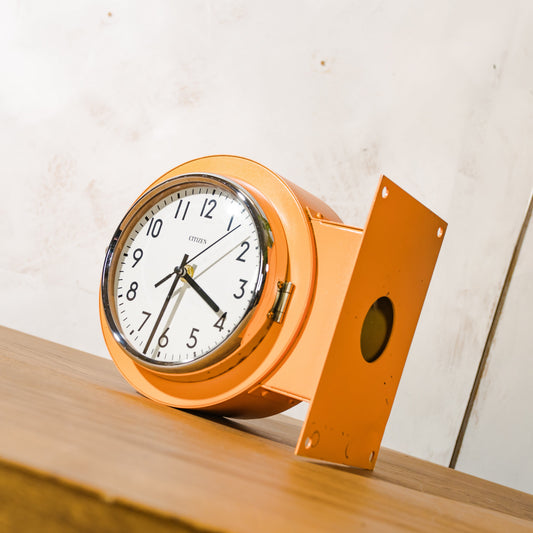 Orange Double sided Slave clock by Citizen, Maritime Wall mounted Timekeeper, 1980s Vintage Submarine Ship wall clock, Quartz Mechanism