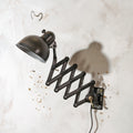 Kaiser Idell 6718 Scissor Lamp 1930s, Black renovated Bauhaus Wall lighting, Antique Harmonica light designed by Christian Dell