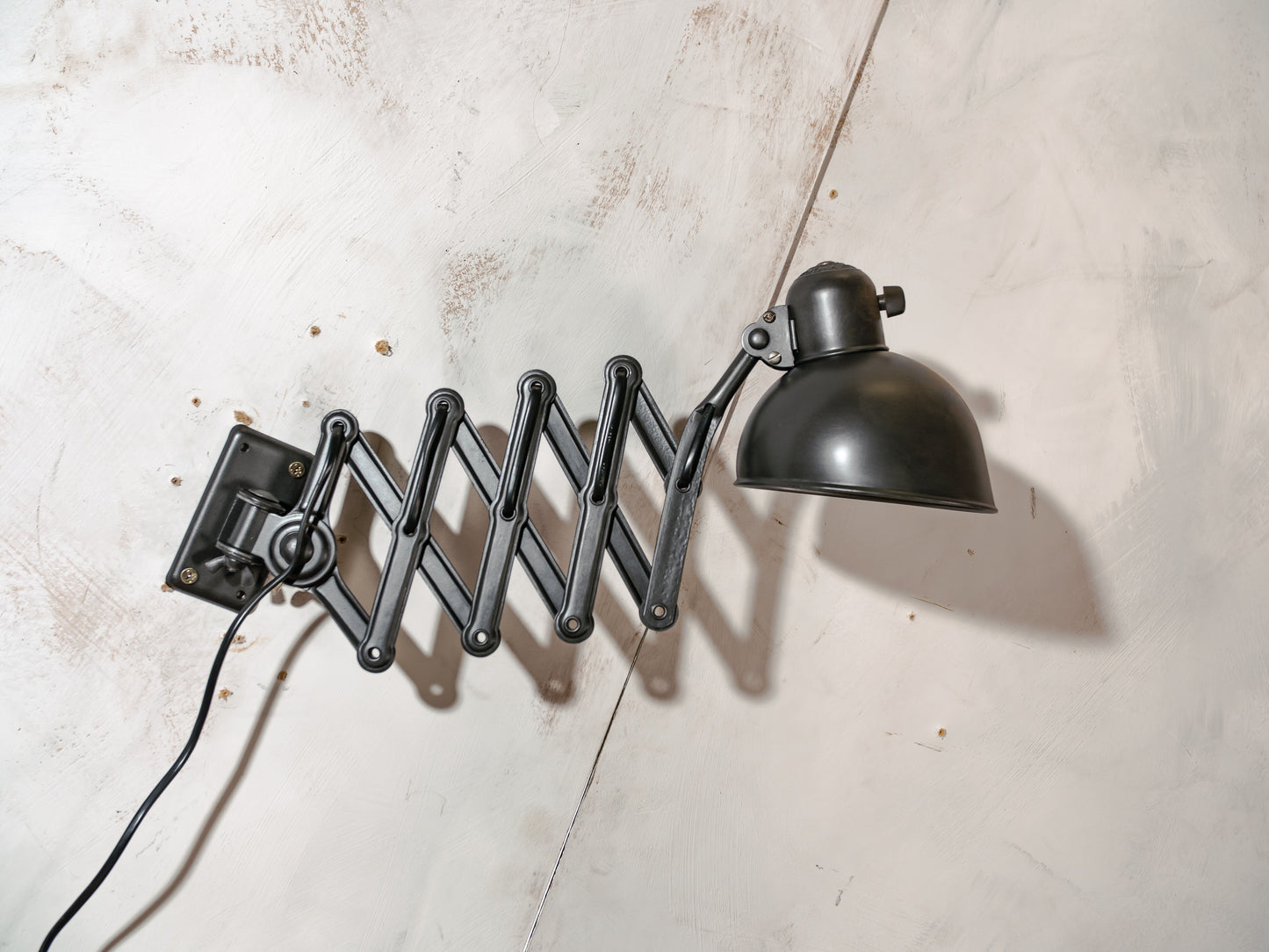 Kaiser Idell 6718 Scissor Lamp 1930s, Black renovated Bauhaus Wall lighting, Antique Harmonica light designed by Christian Dell