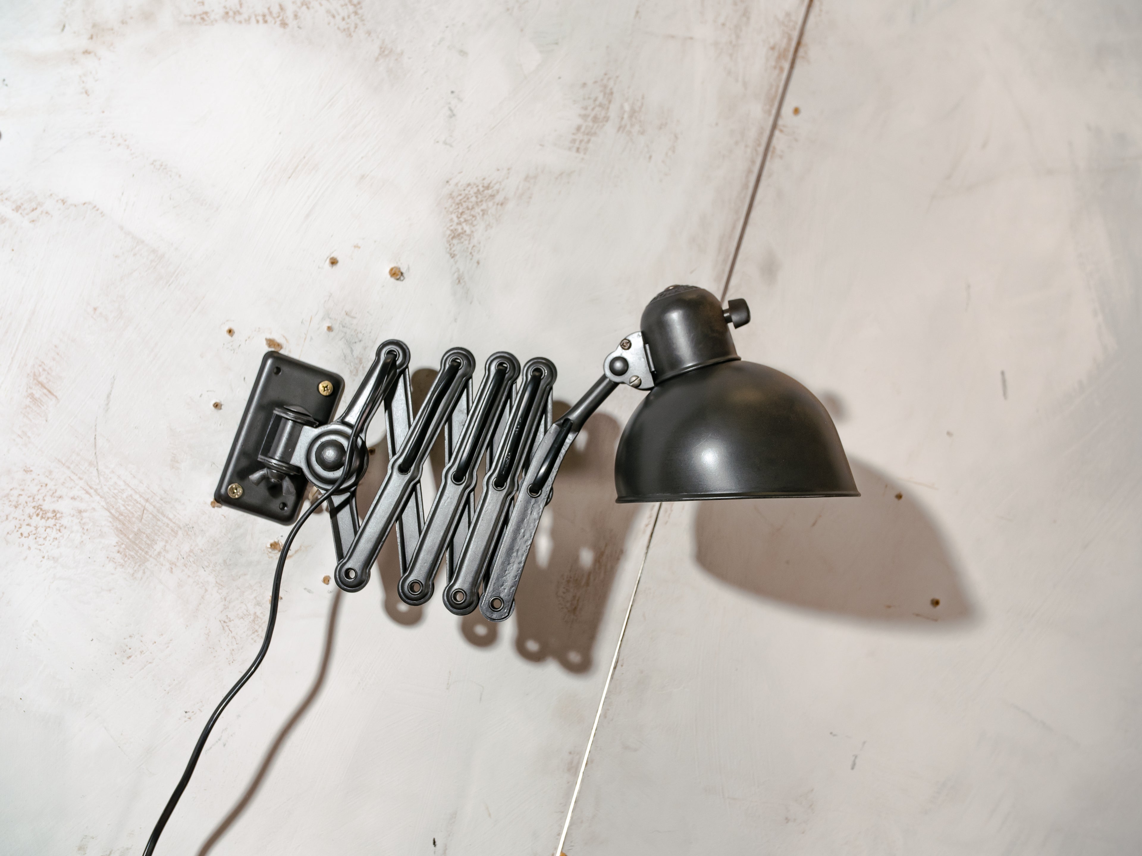 Kaiser Idell 6718 Scissor Lamp 1930s, Black renovated Bauhaus Wall lighting, Antique Harmonica light designed by Christian Dell
