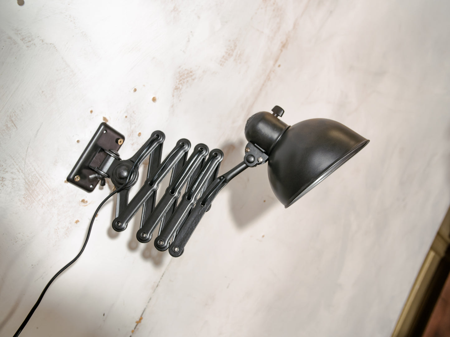 Kaiser Idell 6718 Scissor Lamp 1930s, Black renovated Bauhaus Wall lighting, Antique Harmonica light designed by Christian Dell