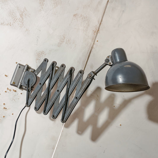 Dark Gray Scissor Lamp 1940s by ADEM Large model, Bauhaus Dutch designer Pull out Wall lighting