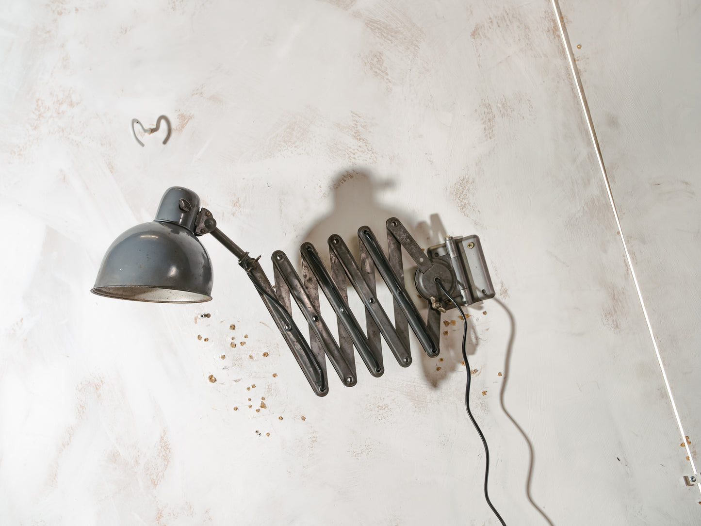 Dark Gray Scissor Lamp 1940s by ADEM Large model, Bauhaus Dutch designer Pull out Wall lighting