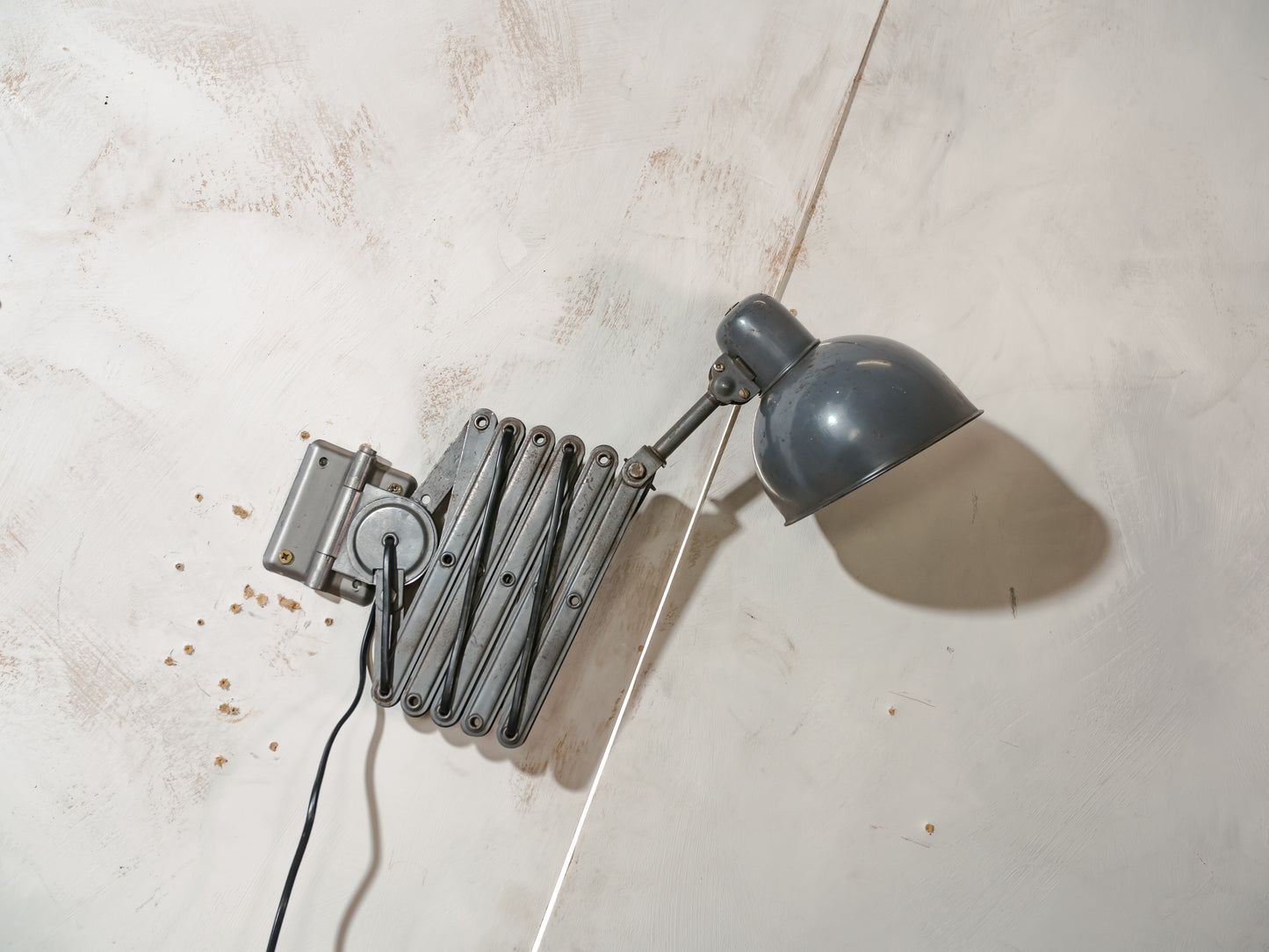 Dark Gray Scissor Lamp 1940s by ADEM Large model, Bauhaus Dutch designer Pull out Wall lighting