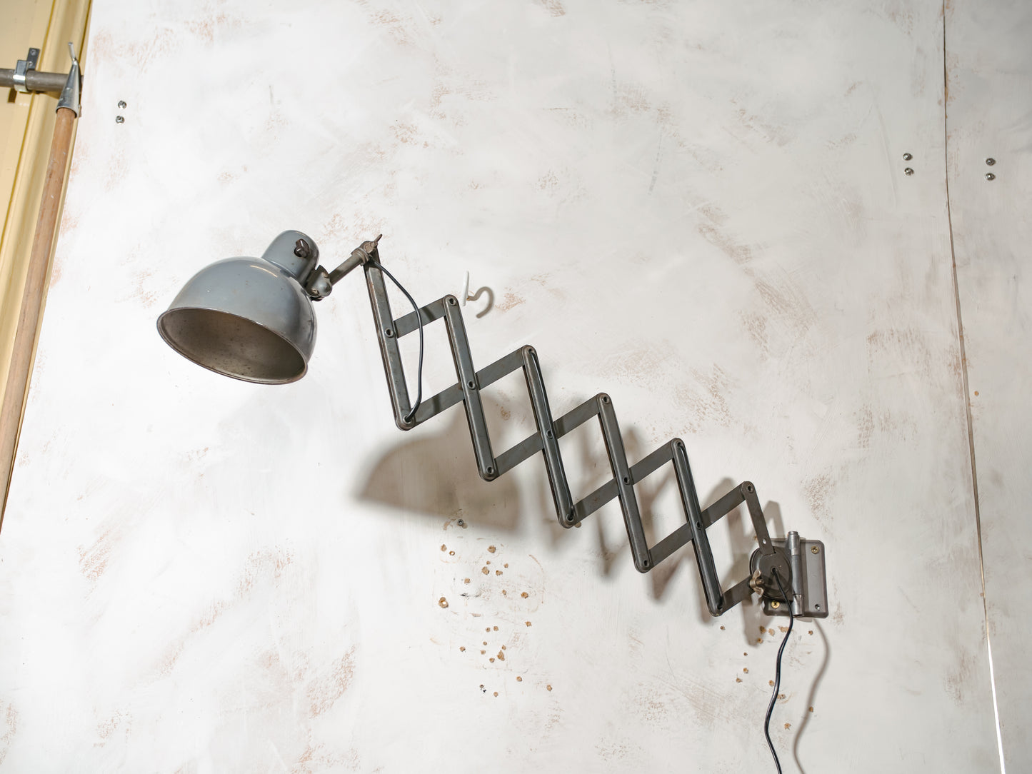 Dark Gray Scissor Lamp 1940s by ADEM Large model, Bauhaus Dutch designer Pull out Wall lighting