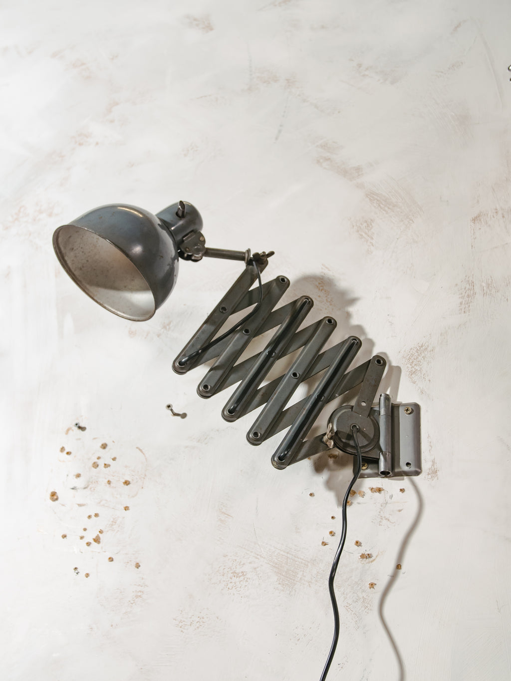 Dark Gray Scissor Lamp 1940s by ADEM Large model, Bauhaus Dutch designer Pull out Wall lighting