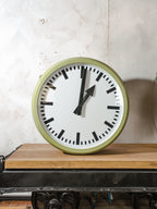 1950s Double sided Light-up Station Clock by RFT, Rundfunk und Fermelde Technik Germany, Diameter Ø75 CM, LED and Quartz converted