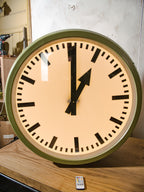 1950s Double sided Light-up Station Clock by RFT, Rundfunk und Fermelde Technik Germany, Diameter Ø75 CM, LED and Quartz converted