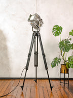 Vintage Film Spotlight Floor Lamp by ARRI, 1950s Arnold & Richter Industrial Movie Light, Surveying Tripod Lamp, Retro Studio Lighting