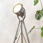 Vintage Spotlight on Chrome Tripod Floor Lamp, Gray 1970s CCCP Soviet Rocket Shaped industrial Lighting, Mid Century Modern
