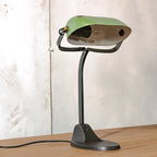 Rare 1920s Viktoria Bankers Desk Lamp with Green enamel shade, Art Deco Elegance, Classic Notary Light with Cast iron Base