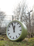 1950s Double sided Light-up Station Clock by RFT, Rundfunk und Fermelde Technik Germany, Diameter Ø75 CM, LED and Quartz converted