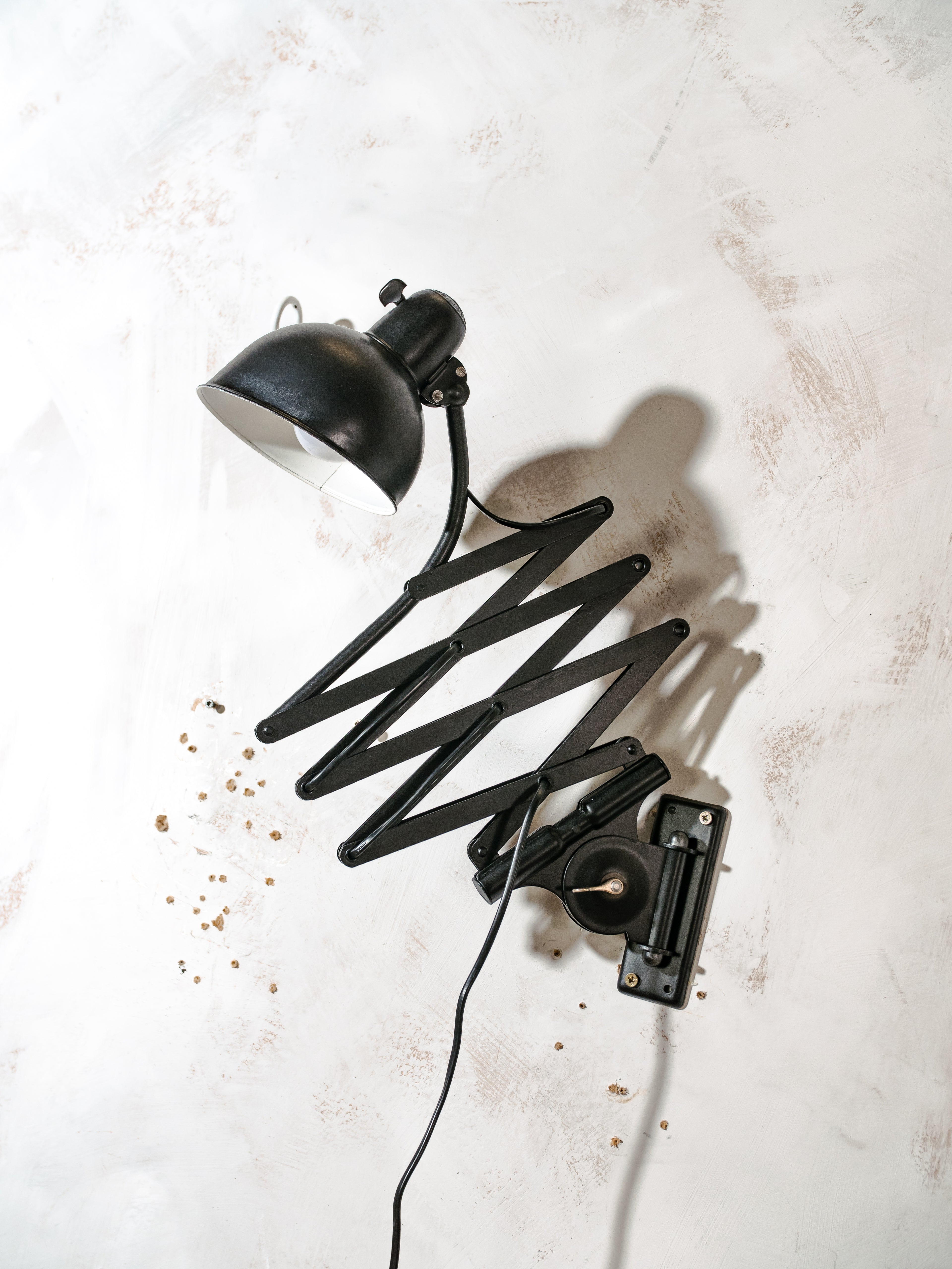 Kaiser Idell Model 6614 Scissor Lamp, Satin Black renovated Bauhaus Wall lighting, design by Christian Dell