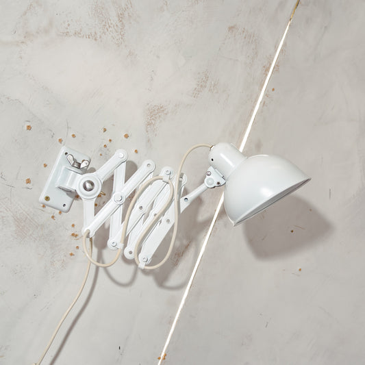 White 1930s Kaiser Idell 6718 Scissor Lamp,Restored Bauhaus Wall lighting, Antique light designed by Christian Dell