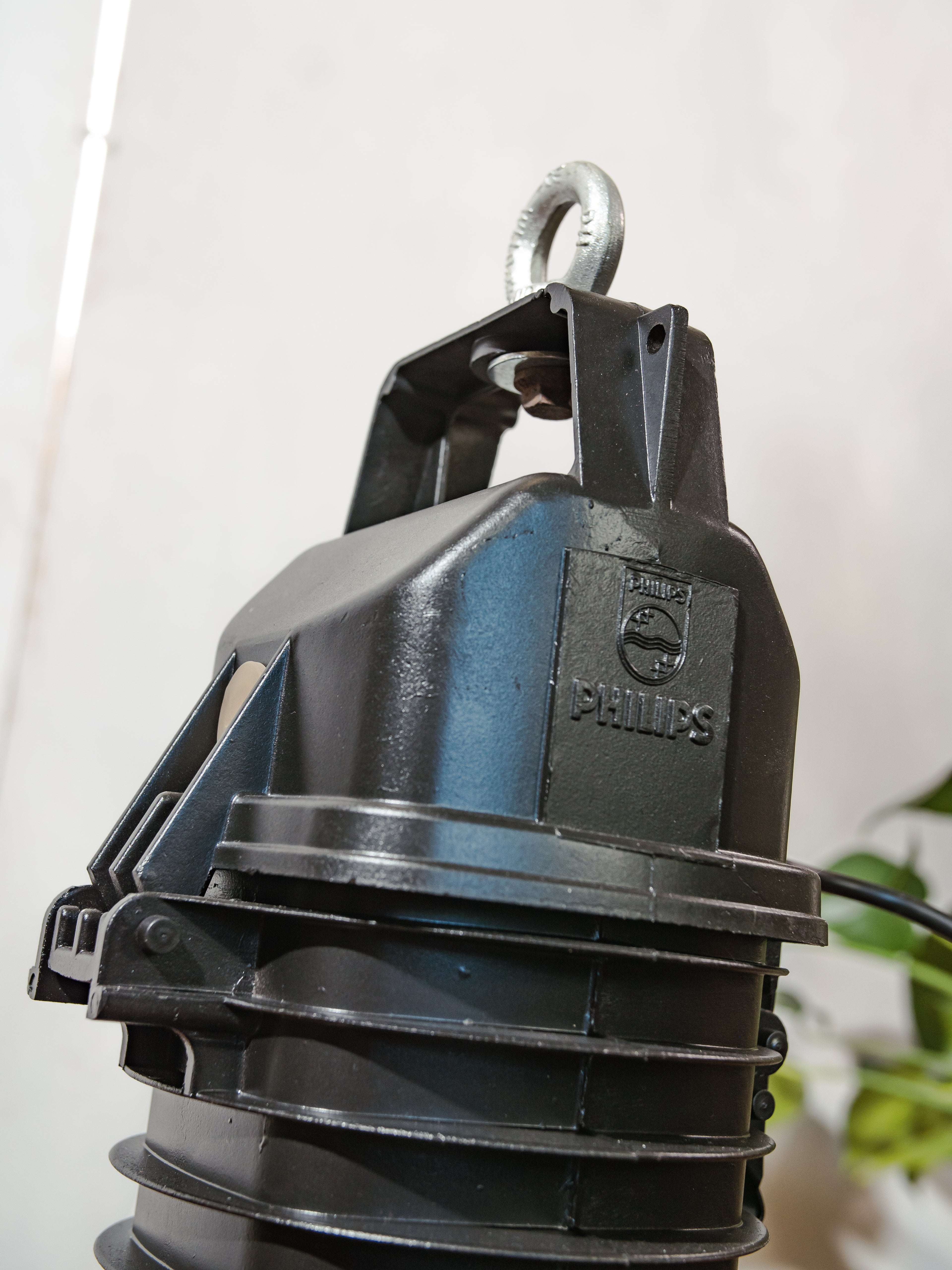 Black Enamel Factory Pendant Light by Philips, 1950s Industrial interior Workshop Ceiling lamp, Loft large hanging lamp