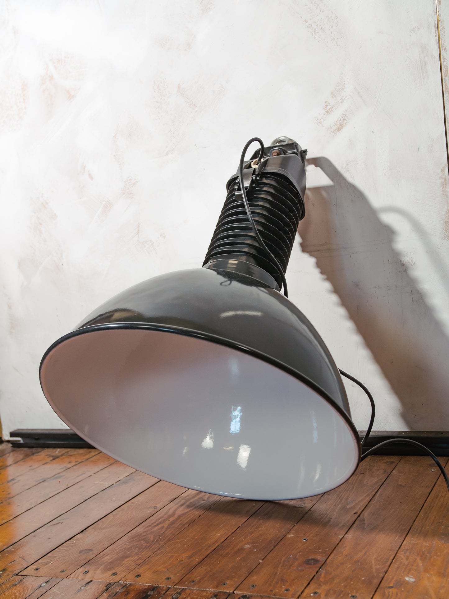Black Enamel Factory Pendant Light by Philips, 1950s Industrial interior Workshop Ceiling lamp, Loft large hanging lamp