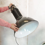 Black Enamel Factory Pendant Light by Philips, 1950s Industrial interior Workshop Ceiling lamp, Loft large hanging lamp