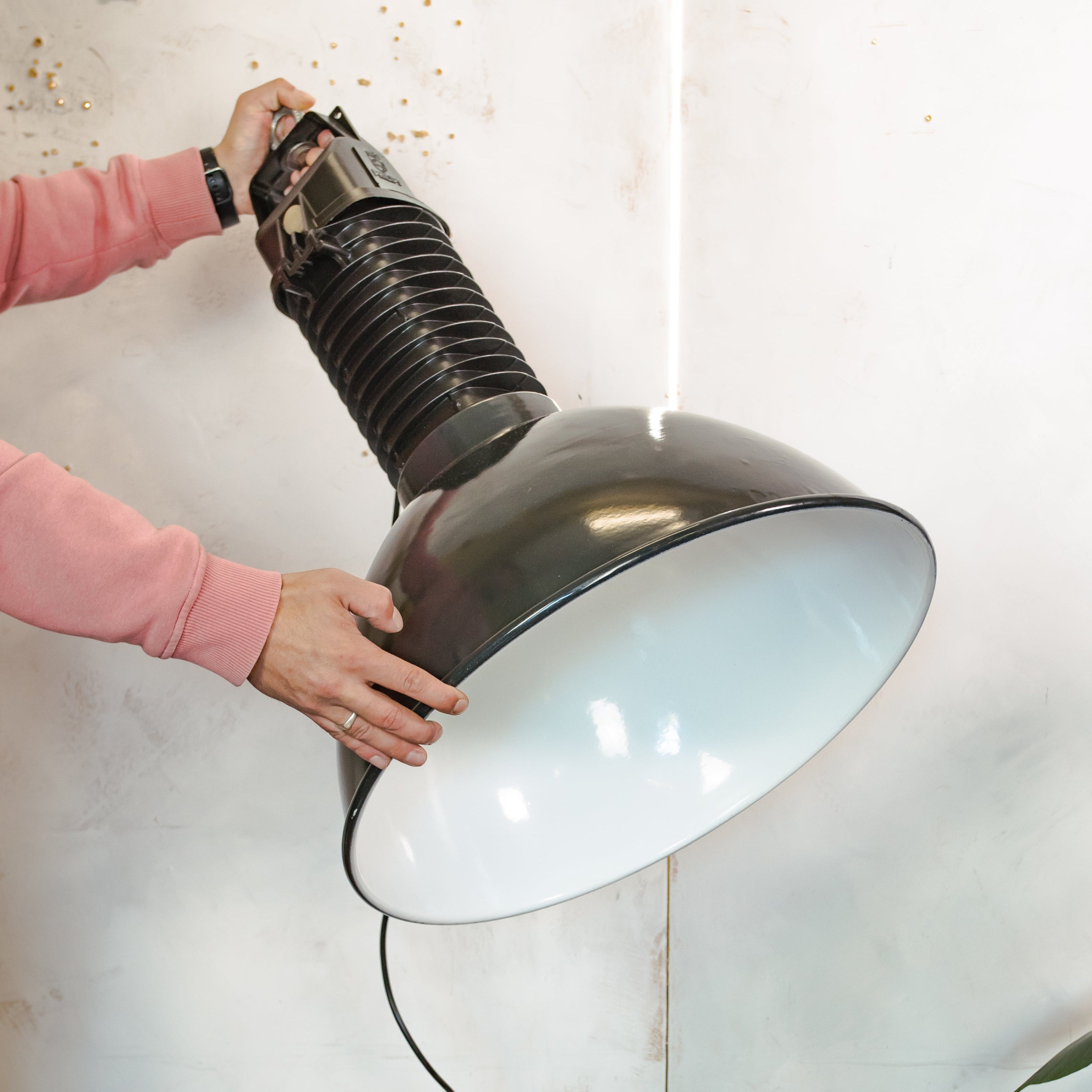 Black Enamel Factory Pendant Light by Philips, 1950s Industrial interior Workshop Ceiling lamp, Loft large hanging lamp